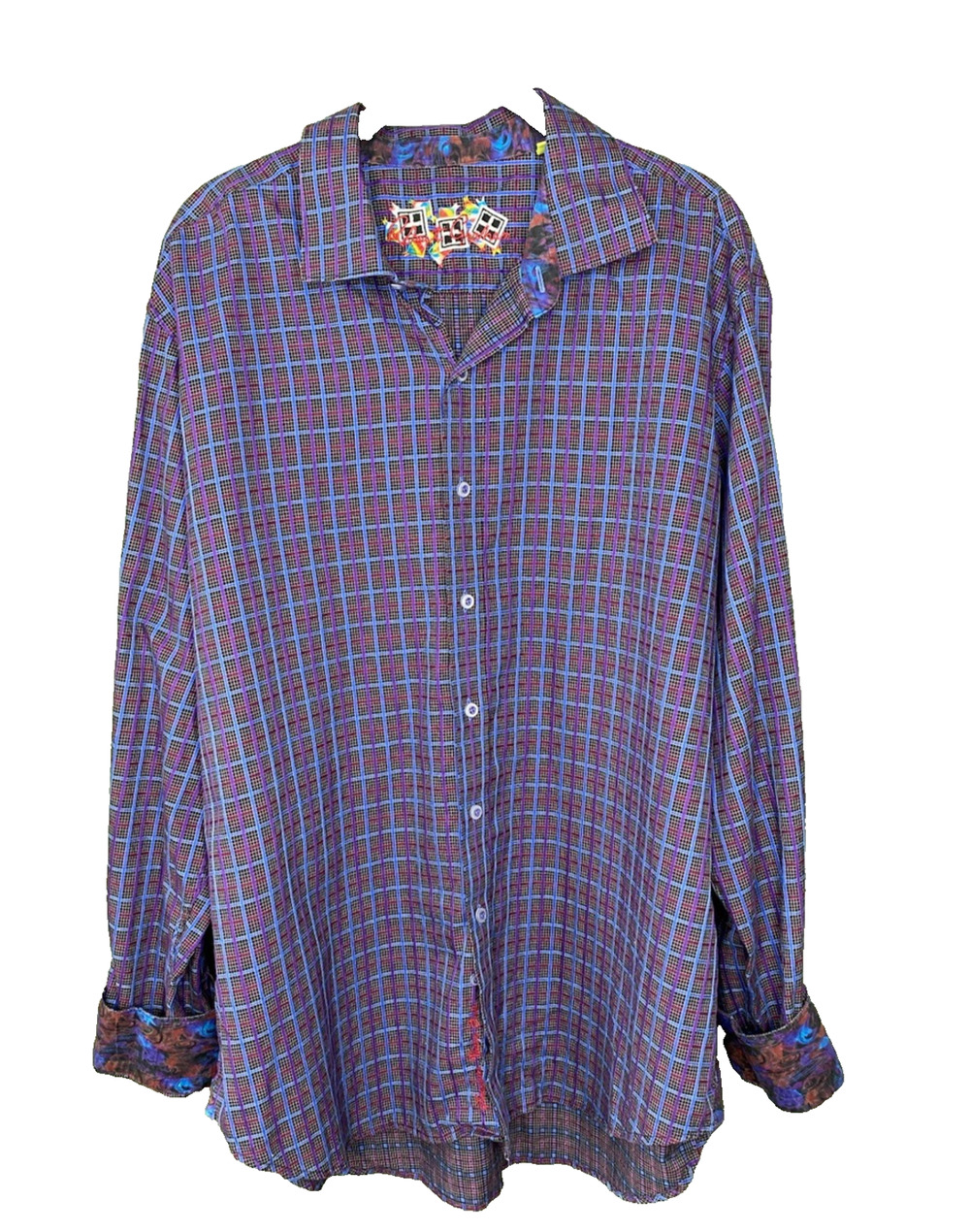 Robert Graham Shirt Mens 2X Plaid Office Work Party Church Flip Cuff Long Sleeve